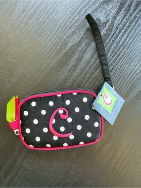 Mud Pie Black Polka Wristlet with Pink Trim Card Holder